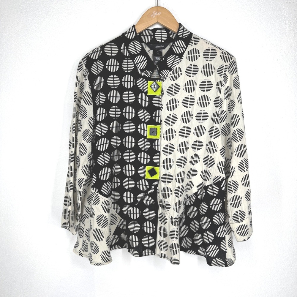 Ali Miles Womens Abstract Button Top Size L 2 Tone Lagenlook Oversized Patchwork